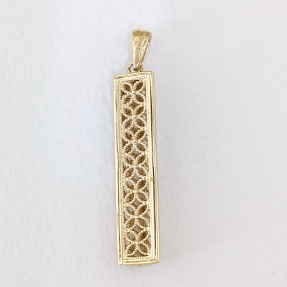 Rectangular Filigree Bar Pendant with Ornate Openwork
