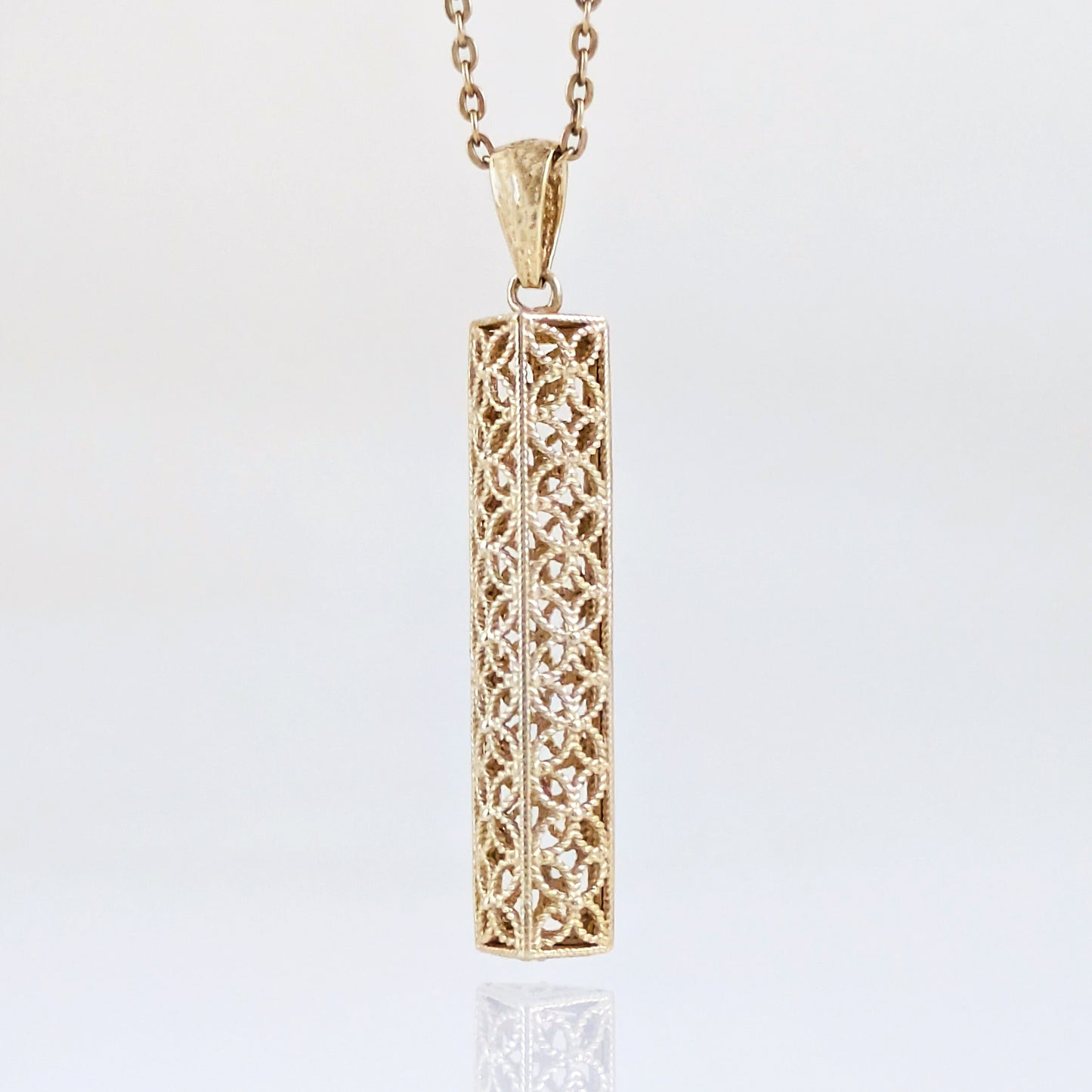 Rectangular Filigree Bar Pendant with Ornate Openwork