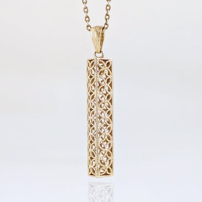 Rectangular Filigree Bar Pendant with Ornate Openwork