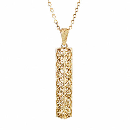 Rectangular Filigree Bar Pendant with Ornate Openwork