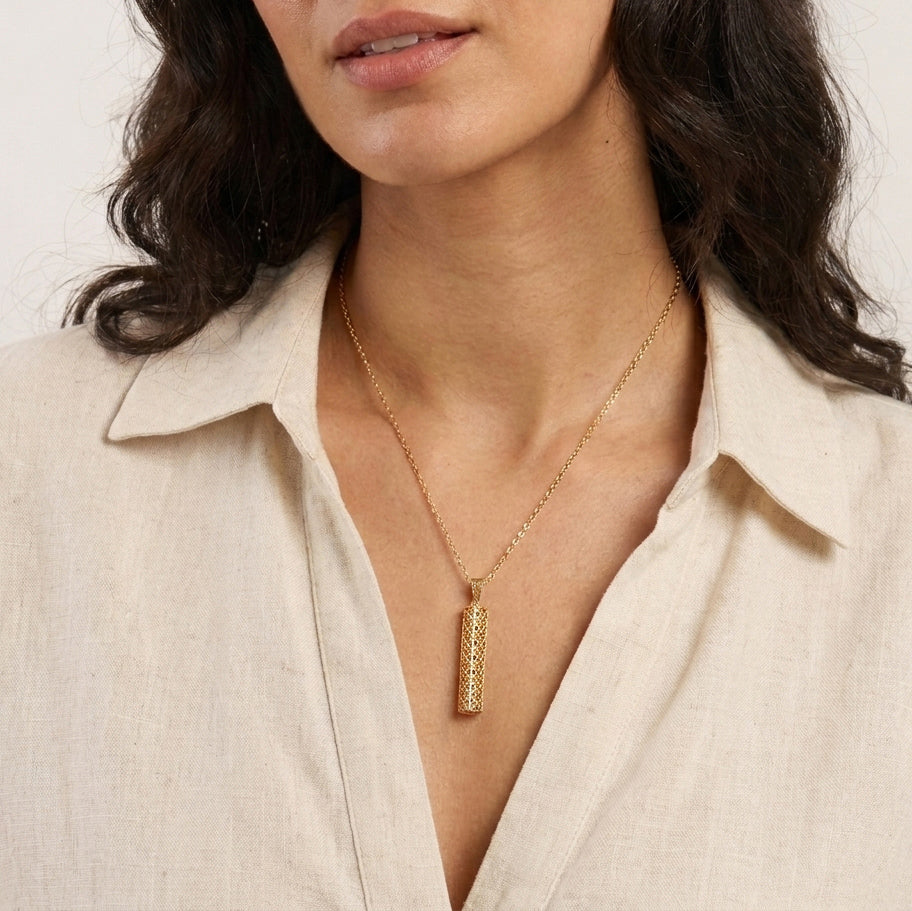 Rectangular Filigree Bar Pendant with Ornate Openwork