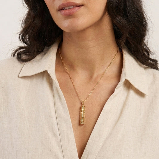 Rectangular Filigree Bar Pendant with Ornate Openwork
