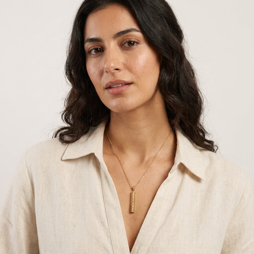 Rectangular Filigree Bar Pendant with Ornate Openwork