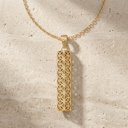 Rectangular Filigree Bar Pendant with Ornate Openwork