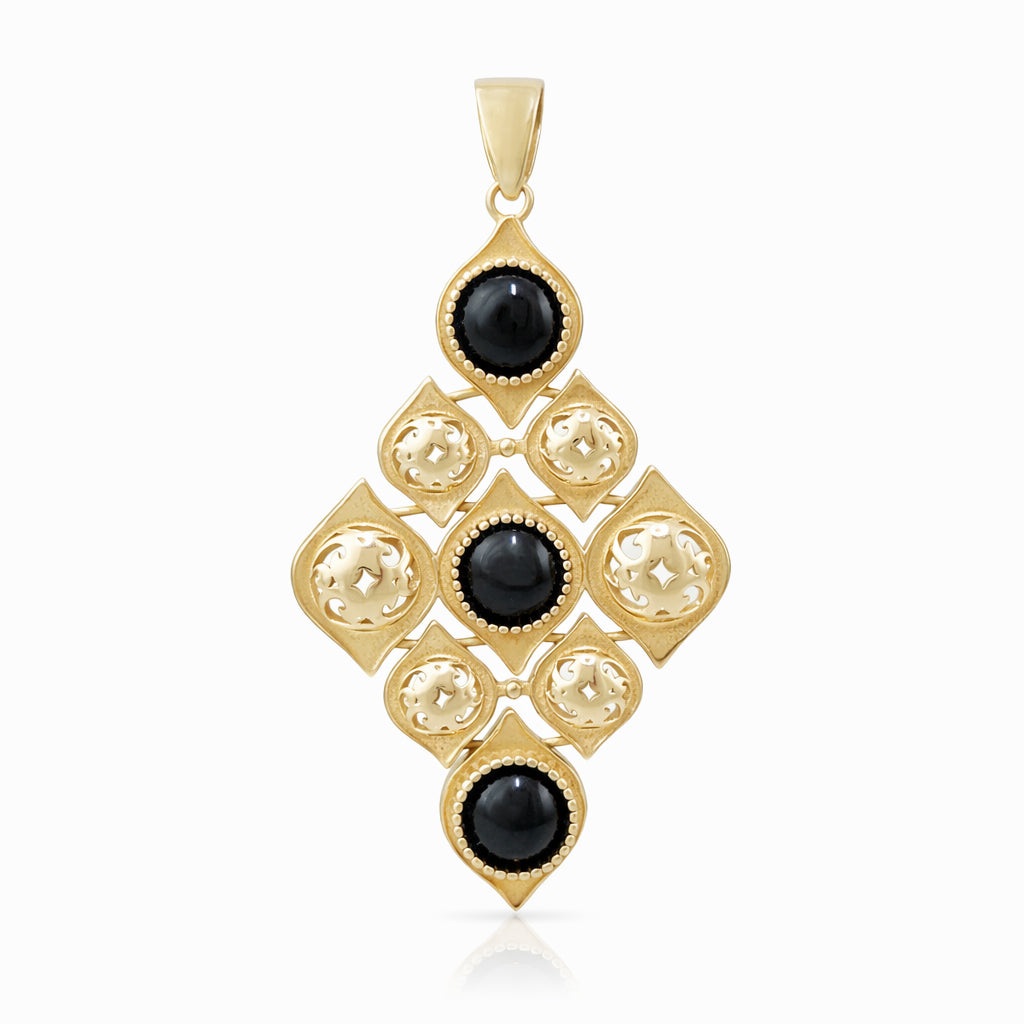 Black Onyx Filigree Gold Tone Statement Pendant