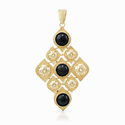 Black Onyx Filigree Gold Tone Statement Pendant
