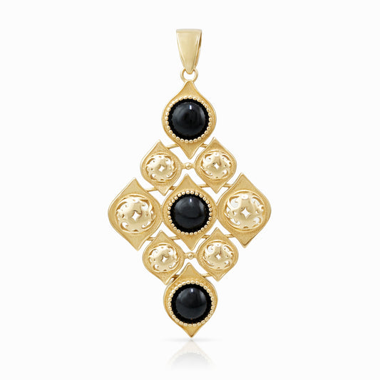 Black Onyx Filigree Gold Tone Statement Pendant