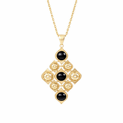 Black Onyx Filigree Gold Tone Statement Pendant