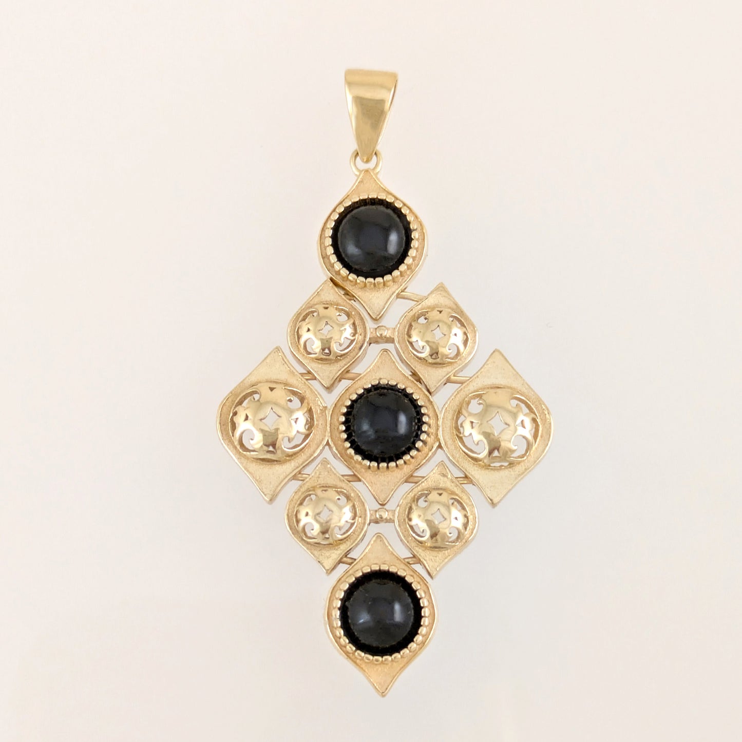 Black Onyx Filigree Gold Tone Statement Pendant