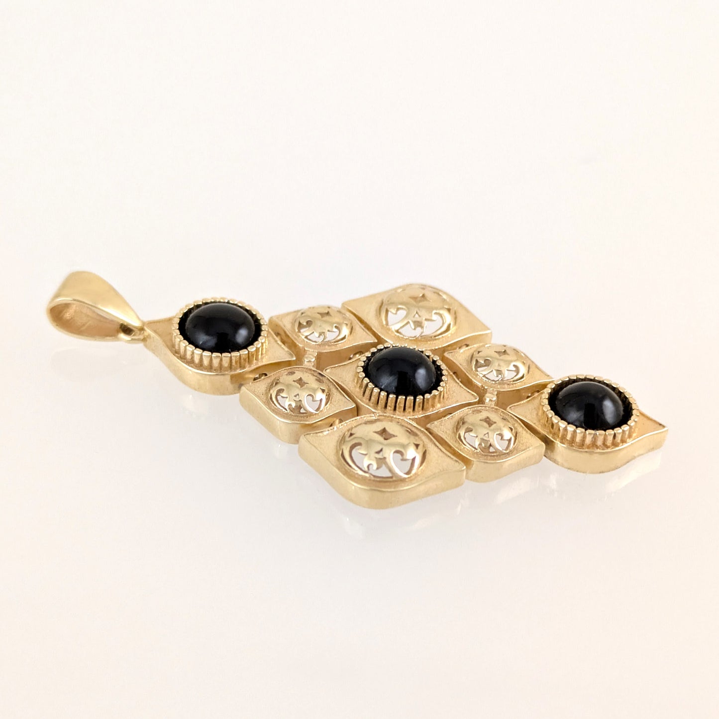 Black Onyx Filigree Gold Tone Statement Pendant