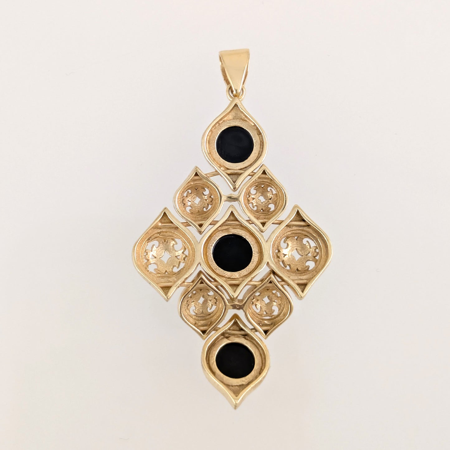 Black Onyx Filigree Gold Tone Statement Pendant