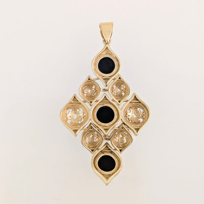 Black Onyx Filigree Gold Tone Statement Pendant