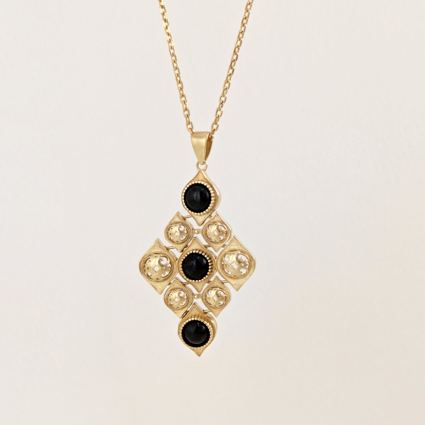 Black Onyx Filigree Gold Tone Statement Pendant