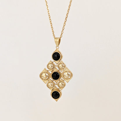 Black Onyx Filigree Gold Tone Statement Pendant