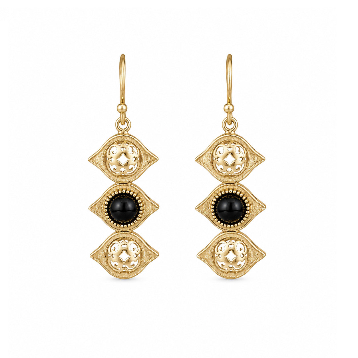 Openwork Marquise Drop Earrings with Black Onyx