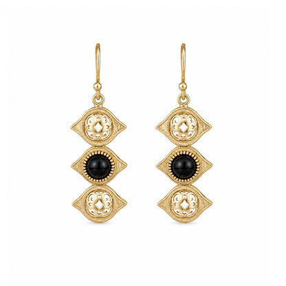 Openwork Marquise Drop Earrings with Black Onyx