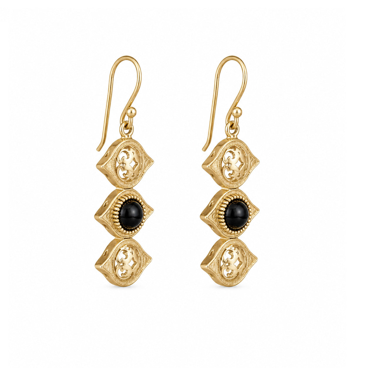 Openwork Marquise Drop Earrings with Black Onyx
