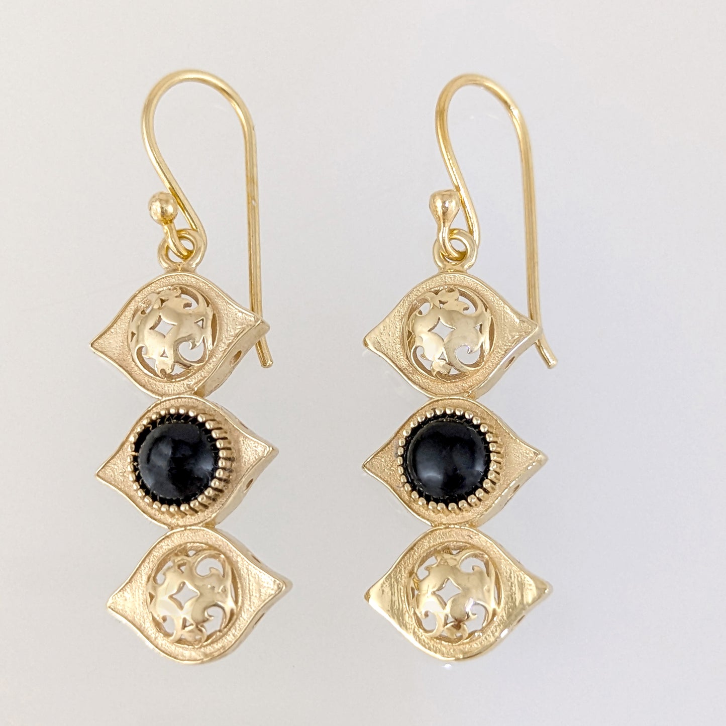 Openwork Marquise Drop Earrings with Black Onyx