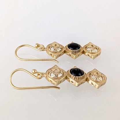 Openwork Marquise Drop Earrings with Black Onyx