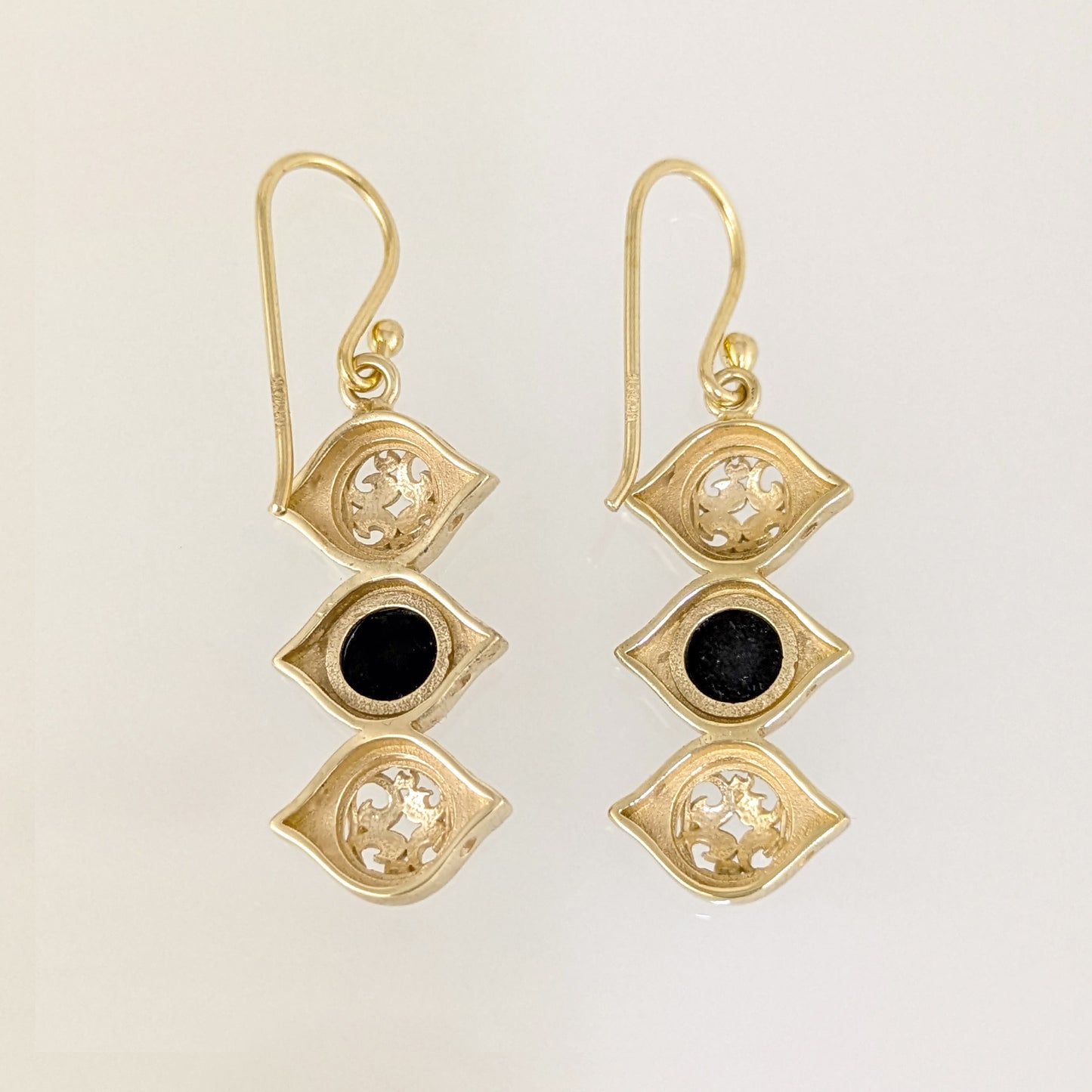 Openwork Marquise Drop Earrings with Black Onyx