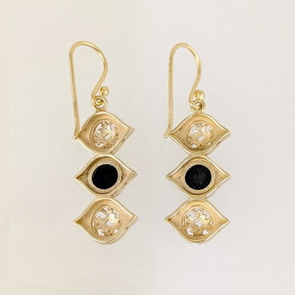 Openwork Marquise Drop Earrings with Black Onyx