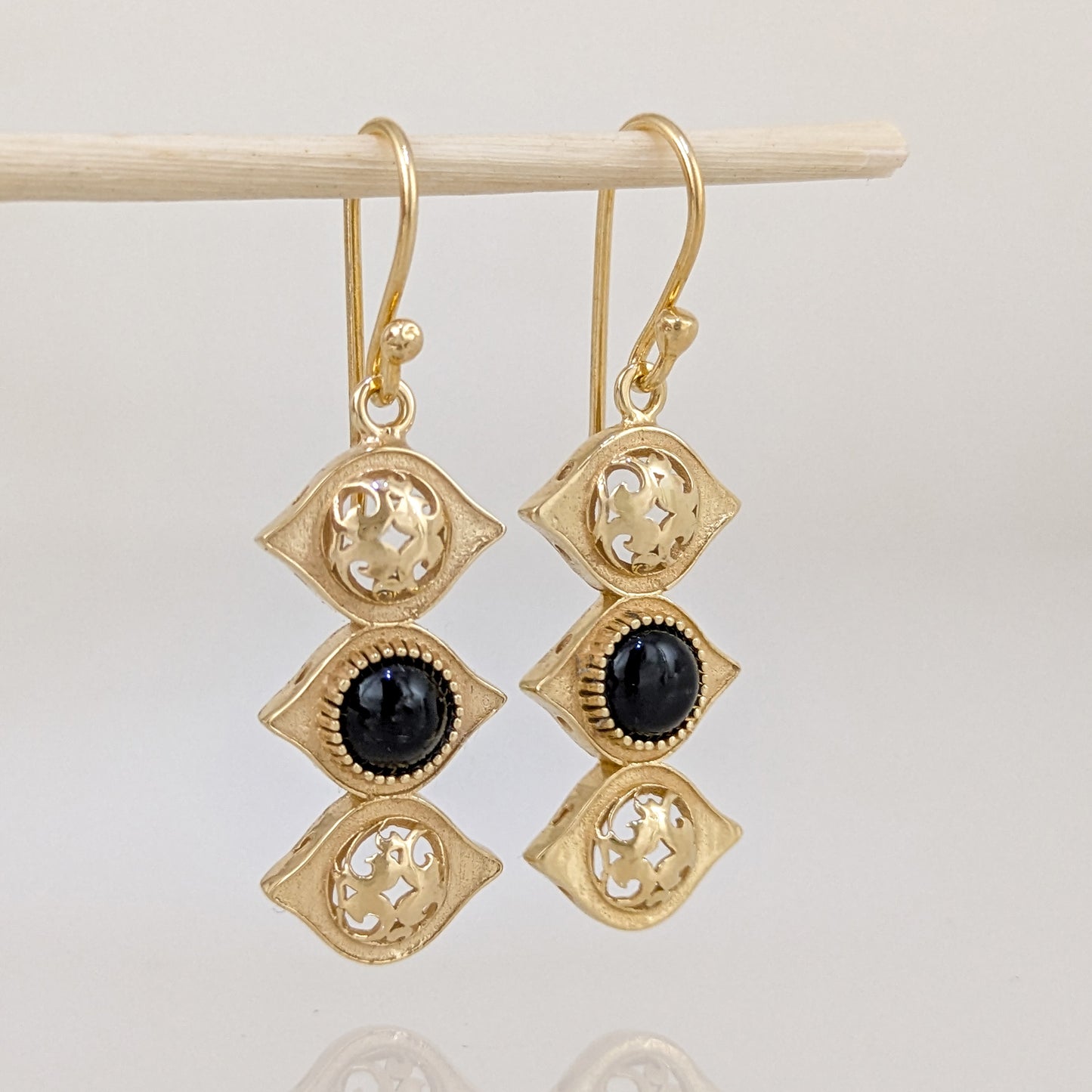 Openwork Marquise Drop Earrings with Black Onyx