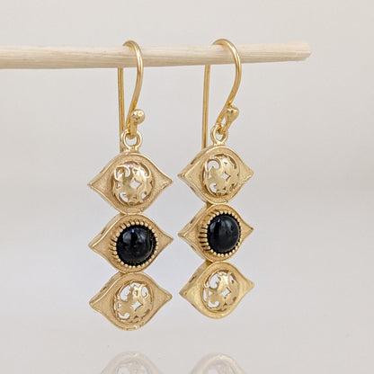 Openwork Marquise Drop Earrings with Black Onyx