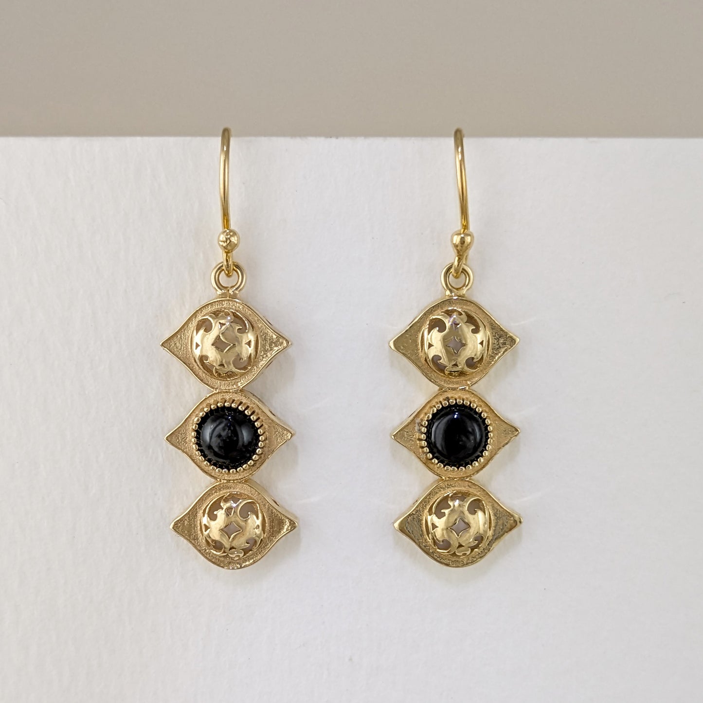Openwork Marquise Drop Earrings with Black Onyx
