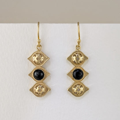 Openwork Marquise Drop Earrings with Black Onyx