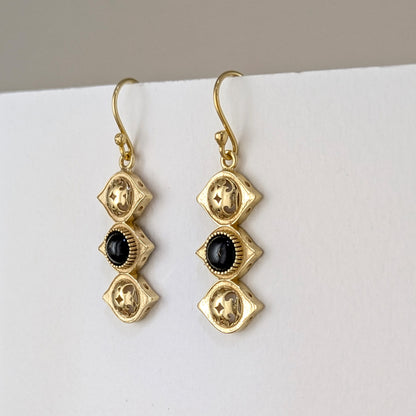 Openwork Marquise Drop Earrings with Black Onyx