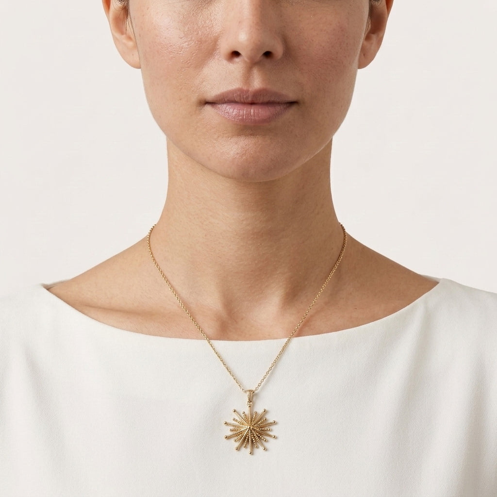 Round Starburst Pendant with Radiating Sculptural Detail