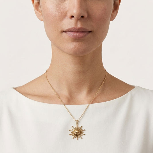Round Starburst Pendant with Radiating Sculptural Detail
