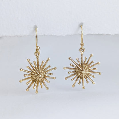 Round Starburst Drop Earrings with Radiating Sculptural Detail