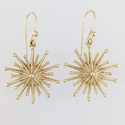 Round Starburst Drop Earrings with Radiating Sculptural Detail