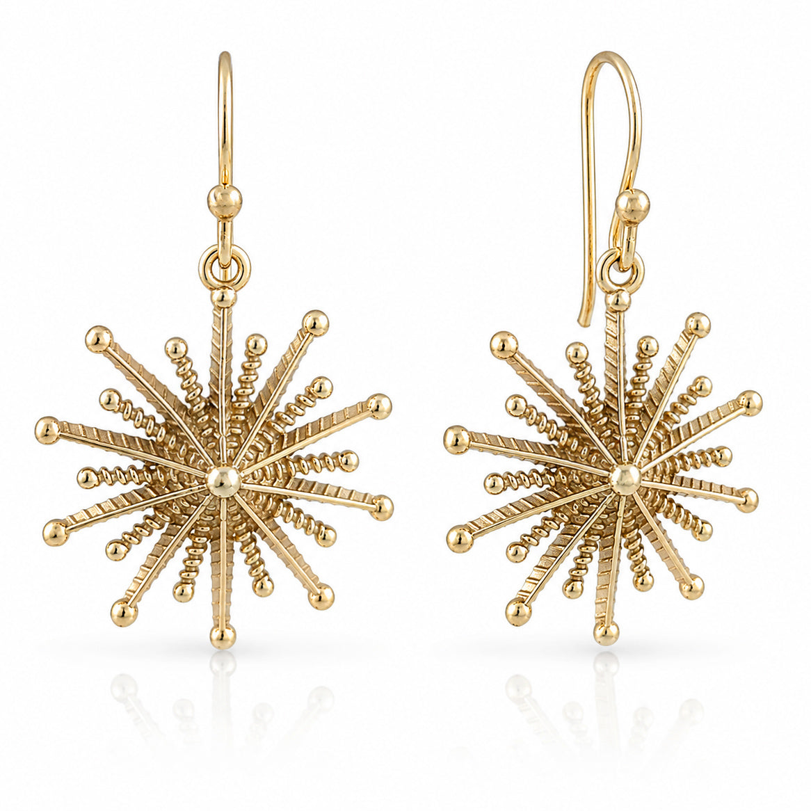 Round Starburst Drop Earrings with Radiating Sculptural Detail