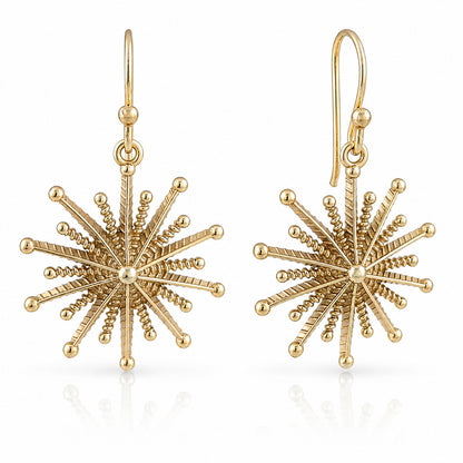 Round Starburst Drop Earrings with Radiating Sculptural Detail