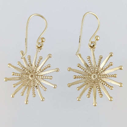 Round Starburst Drop Earrings with Radiating Sculptural Detail