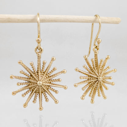 Round Starburst Drop Earrings with Radiating Sculptural Detail