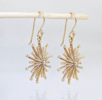 Round Starburst Drop Earrings with Radiating Sculptural Detail