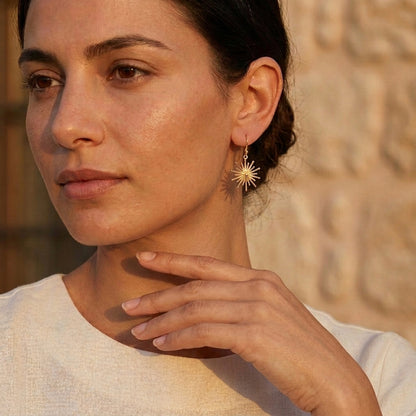 Round Starburst Drop Earrings with Radiating Sculptural Detail