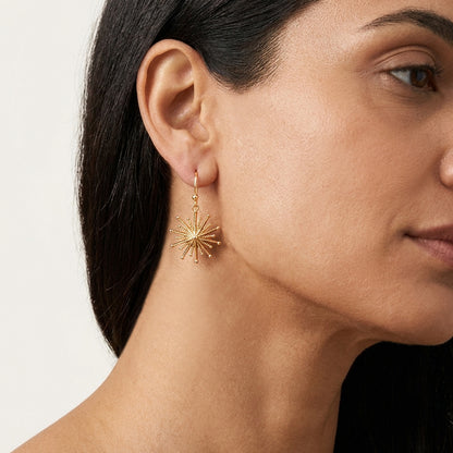 Round Starburst Drop Earrings with Radiating Sculptural Detail