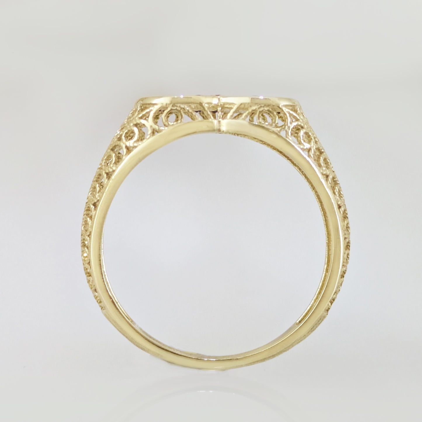 Heart Filigree Ring with Red Cubic Zirconia – Romantic Gold Statement Ring