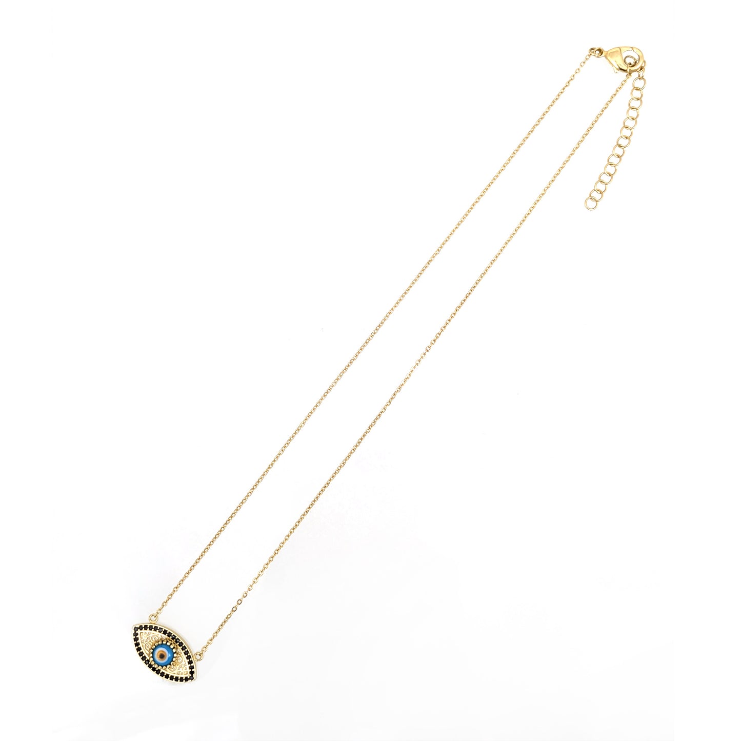 Evil Eye Gold Necklace 18k Gold Over Bronze Nazar Pendant Black CZ Turkish Protection Jewelry