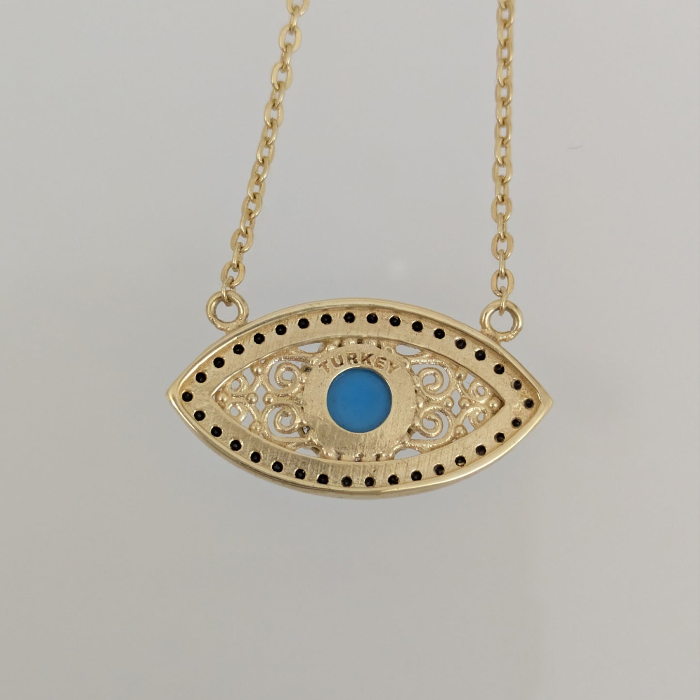 Evil Eye Gold Necklace 18k Gold Over Bronze Nazar Pendant Black CZ Turkish Protection Jewelry