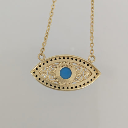 Evil Eye Gold Necklace 18k Gold Over Bronze Nazar Pendant Black CZ Turkish Protection Jewelry