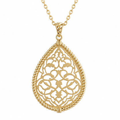 Turkish Motif Teardrop Openwork Pendant with Ornate Scrollwork