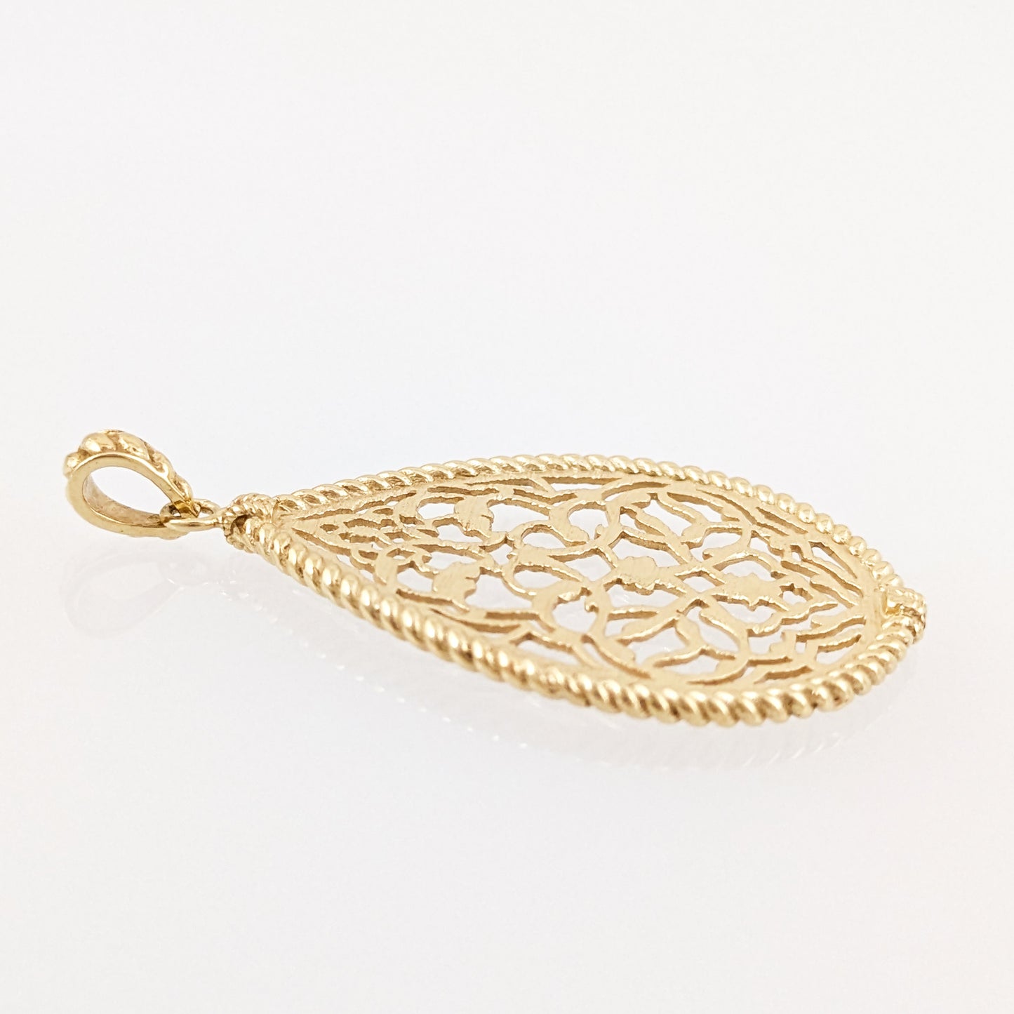 Turkish Motif Teardrop Openwork Pendant with Ornate Scrollwork