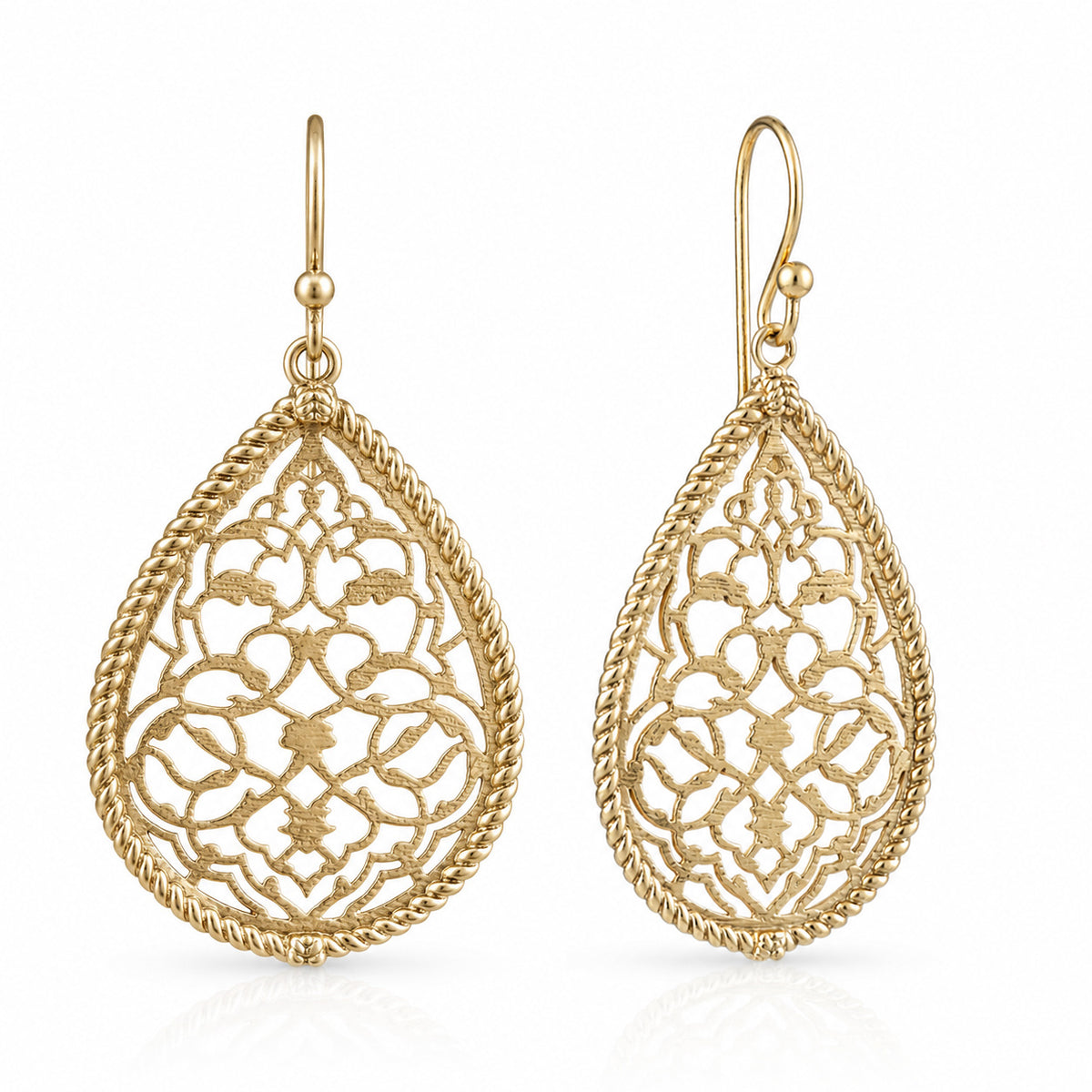 Turkish Motif Teardrop Drop Earrings with Ornate Openwork