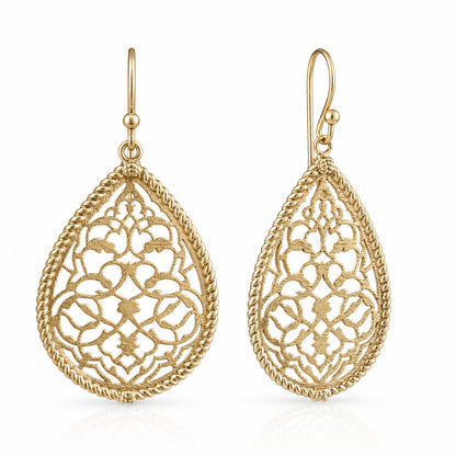 Turkish Motif Teardrop Drop Earrings with Ornate Openwork