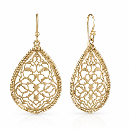Turkish Motif Teardrop Drop Earrings with Ornate Openwork
